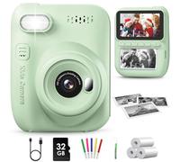GREENKINDER Appareil Photo Instantané Enfant, 3.0" Grand Écran 14 MP Appareil Photo Enfant avec Carte de 32 Go & Papier d'impression, Appareil Photo Numérique Enfant Cadeau pour Enfants 3-12 Ans