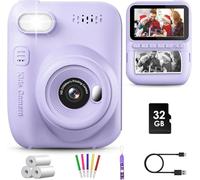 GREENKINDER Appareil Photo Instantané Enfant, 3.0" Grand Écran 14 MP Appareil Photo Enfant avec Carte de 32 Go & Papier d'impression, Appareil Photo Numérique Enfant Cadeau pour Enfants 3-12 Ans