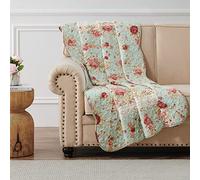 Greenland Home Antique Rose - Couverture matelassée 100% Coton - Motif Floral Traditionnel Classique - 127 x 152,4 cm - Bleu