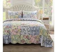 Greenland Home Emma - Parure de lit 3 pièces de Style Vintage, lit Double/Grand lit, Gris