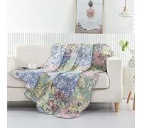 Greenland Home Emma Patchwork Couverture matelassée à imprimé Floral Gris 152,4 x 127 cm