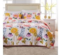 Greenland Home Fashions Parure de lit 3 pièces 100% Coton Motif Floral Moderne Blanc