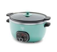 GreenLife 6 Quart Ceramic Slow Cooker, PFAS-Free, Programmable, Removable Healthy Nonstick Pot for Family Meals, Sear on Stovetop, Keep Warm, Digital Timer, Dishwasher Safe Glass Lid, Turquoise