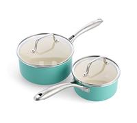 GreenLife Artizan Set de Casseroles 14cm/1L & 18cm/2L en Antiadhésive Céramique Saine, Sans PFAS, Poignée en Acier Inoxydable, Convient avec l'induction, Va au Lave-Vaisselle & au Four, Turquoise
