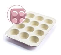 GreenLife Plateau de 12 Moules à Muffins et Cupcakes en Antiadhésive Céramique Saine, Sans PFAS, Démoulage Facile, Va au Lave-Vaisselle et au Congélateur, Va au Four jusqu'à 230°C, Rose