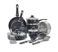 GreenLife Soft Grip Batterie de Cuisine avec Revêtement Antiadhésif Sain en Céramique Sans PFAS 16 Pièces, Avec des Poêles, Casseroles, Faits-touts, Marmites, Lave-vaisselle, Compatible au Four, Noir