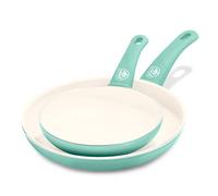 GreenLife Soft Grip Ensemble de 2 Poêles à Frire avec Revêtement Antiadhésif Sain en Céramique de 18 cm et 26 cm, Sans PFAS, Lavables au Lave-vaisselle, Compatible au Four, Turquoise