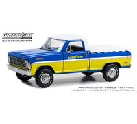 Greenlight GL85073 Camionnette F-100 bleu et jaune avec dessus blanc et pneus de couverture de lit fonctionnant sur la série vide 6 1/24 Diecast Model Car