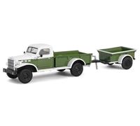 Greenlight Collectibles 32320-A Série d'attelage et de remorquage Modèle moulé sous pression à l'échelle 32-1:64 - Dodge Power Wagon 1950 - Vert et blanc avec remorque cargo ¼ tonne