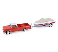 Greenlight Collectibles 32330-A Série d'attelage et de remorquage Modèle moulé sous pression à l'échelle 33-1:64 - Dodge D-100 de 1967 avec bateau et remorque