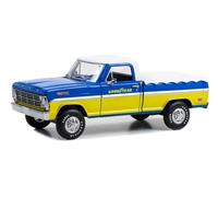 Greenlight GL85073 Camionnette F-100 bleu et jaune avec dessus blanc et pneus de couverture de lit fonctionnant sur la série vide 6 1/24 Diecast Model Car