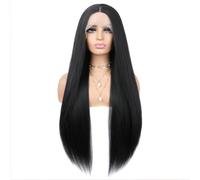 Greenmirr Perruque synthétique Yaki longue et raide avec dentelle frontale de 13x4 Lace, résistante à la chaleur, 24in