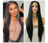 Greenmirr Perruques noires avec dentelle frontale pour femme, 33 x 7,6 cm, cheveux synthétiques noirs lisses et résistants à la chaleur
