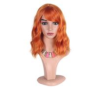 Greenmirr Short Orange BOB Wavy Wigs avec Bangs Cheveux Synthétiques Résistants À La Chaleur 14in (Orange)