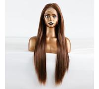Greenmirr Yaki Perruque de rechange en dentelle frontale synthétique longue et droite Marron ombré 61 cm