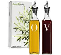 GreenOlive Distributeur d'huile et de vinaigre en verre professionnel - Bouteille d'huile d'olive avec bouchons verseurs, idéal pour une utilisation en cuisine - Ensemble de bouteilles distributrices