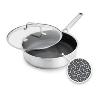 GreenPan APEX Tri-Ply Thermobond Sauteuse hybride en acier inoxydable anti-adhésif avec couvercle en verre 24 cm Passe au four jusqu'à 220 °C Passe au lave-vaisselle Argenté