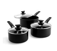 GreenPan Cambridge Batterie de Casseroles Antiadhésives en Céramique Sain, 16cm/1.5L, 18cm/2.1L et 20cm/3.1 L casseroles avec couvercles, Sans PFAS, L'induction, Au four et au lave-vaisselle, Noir