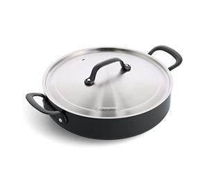 GreenPan Craft Sauteuse en céramique anodisée dure antiadhésive de 24 cm/4,9 litres avec poignées latérales et couvercle, sans PFAS, à induction, lavable au lave-vaisselle, allant au four, noir