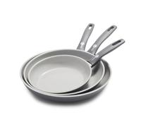 GreenPan Dover Healthy Ensemble de poêles à frire antiadhésives en céramique de 20,3 cm, 25,4 cm et 30,5 cm, sans PFAS, passe au lave-vaisselle, poignée confortable, gris