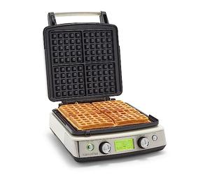 GreenPan Elite Gaufrier Belge 4 Carrés, Plaques Céramiques Antiadhésives Lavables au Lave-Vaisselle, Contrôles Réglables pour la Couleur et le Croustillant, Pas de Débordement, Nettoyage Facile, Crème