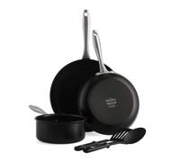 GreenPan Lima Midnight Ensemble Antiadhésif en Céramique Saine Anodisée, 5 pièces, comprenant Poêle, Casserole et Ustensiles en Nylon, Sans PFAS, Convient à l'induction, Va au four, Noir