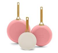 GreenPan Lot de 3 poêles à frire de 20,3 cm, 25,4 cm et 30,5 cm en céramique antiadhésive sans PFAS, aluminium anodisé dur, poignées en acier inoxydable doré, passe au lave-vaisselle et au four