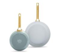 GreenPan Padova Reserve Set de Poêles à Frire Antiadhésive en Céramique Saine Anodisée Dure, 2 pièces, 20 cm et 28 cm, Sans PFAS, Induction, Poignée Dorée, Va au Lave-Vaisselle, Va au Four, Bleu Fumé