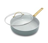 GreenPan Padova Reserve Sauteuse Antiadhésive en Céramique Saine Anodisée Dure 28 cm/3 Litre avec Couvercle en Verre, Sans PFAS, Induction, Poignée Dorée, Va au Lave-Vaisselle, Va au Four, Bleu Fumé