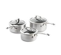 GreenPan Première 3-teiliges Stielkasserollen-Set mit Glasdeckeln, 3-Ply Edelstahl mit Aluminiumkern, PFAS-freie Keramik-Antihaftbeschichtung, Induktion, Backofen- und Spülmaschinenfest