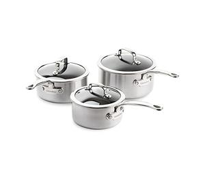 GreenPan Premiere Set de casseroles, inox 3 plis, céramique, induction | Antiadhésif, chaleur homogène, couvercle en verre, four 220 °C, lave-vaisselle
