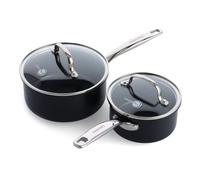 GreenPan Prime Midnight Lot de casseroles antiadhésives en céramique anodisée dure et saine avec couvercles, sans PFAS, passe au lave-vaisselle, au four, noir