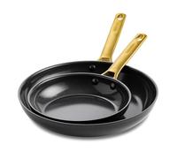GreenPan Reserve Hartanodisierte gesunde keramische Antihaft-Bratpfannen-Set mit 20 und 26 cm Durchmesser, Goldgriff, PFAS-frei, Induktion, spülmaschinenfest, backofenfest, Muttertagsgeschenk,Schwarz