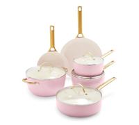 GreenPan Reserve Harteloxiertes Gesundes Keramische Antihaft-Kochgeschirr Set,10 Teile,Inklusive Bratpfannen Sautierpfanne und Kochtopf,Goldgriff,PFAS-frei,Induktion,Backofenfest,Erröten Rosa