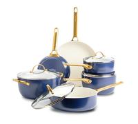 GreenPan Reserve Harteloxiertes Gesundes Keramische Antihaft-Kochgeschirr Set,10 Teile,Inklusive Bratpfannen Sautierpfanne und Kochtopf,Goldgriff,PFAS-frei,Induktion,Backofenfest,Erröten Blau