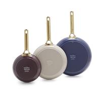 Greenpan Reserve Lot de 3 poêles à frire antiadhésives en céramique anodisée dure, 20,3 cm, 25,4 cm et 30,5 cm, poignée dorée, sans PFAS, compatible avec induction, passe au lave-vaisselle, passe au