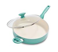 GreenPan Rio Antiadhésive en Céramique Saine 30 cm/48 Litre Sauteuse Jumbo avec Couvercle, Sans PFAS, Poignée Rester Froid, Va au four jusqu'à 160°C, Turquoise & Crème