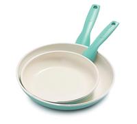 GreenPan Rio Ensemble de Poêle à Frire 2 Pièces Antiadhésive en Céramique Saine, 20cm & 26cm, Sans PFAS, Poignée Rester Froid, Va au four jusqu'à 160°C, Turquoise & Crème