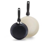 GreenPan Rio Ensemble de Poêle à Frire 2 Pièces Antiadhésive en Céramique Saine, 20cm & 26cm, Sans PFAS, Poignée Rester Froid, Va au four jusqu'à 160°C, Noir & Crème