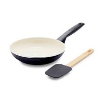 GreenPan Rio Ensemble poêle à frire et spatule de 20,3 cm, poignée souple, sans PFAS, passe au lave-vaisselle, au four, noir