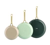 GreenPan Shades Lot de 3 poêles antiadhésives en céramique Ø 20/24/28 cm Sans PFAS Compatible avec l'induction Poignée en acier inoxydable doré Passe au lave-vaisselle Passe au four Naturel