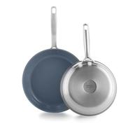 GreenPan Treviso Poêle à frire Antiadhésive en Céramique Saine 24cm & 28cm en Acier Inoxydable, Sans PFAS, Induction, Va au four et au lave-vaisselle, Argent