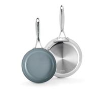 Greenpan Valencia Pro - Ensemble de poêles à frire en acier inoxydable triple épaisseur de 20,3 cm et 25,4 cm, revêtement anti-adhésif sans PFA, passe à l'induction, au lave-vaisselle et au gril