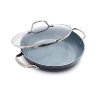 GreenPan Valencia Pro Poêle à frire antiadhésive en céramique dure anodisée de 28 cm avec couvercle, sans PFAS, sans induction, sans risque pour le lave-vaisselle, sans risque pour le four, gris