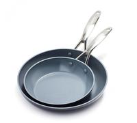 GreenPan Valencia Pro Poêle à frire antiadhésive en céramique saine anodisée dure de 20 cm et 26 cm, sans PFAS, induction, lave-vaisselle, four, gris
