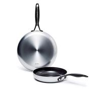 GreenPan Venice Pro Noir Poêles à frire antiadhésives en céramique saine de 26 cm et 30 cm, manche noir mat, sans PFAS, induction, lave-vaisselle, four, argent