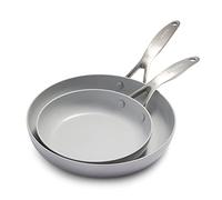 GreenPan Venice Pro Tri-Ply Acier Inoxydable Céramique Saine Antiadhésive 20cm & 26cm Poêles à frire Poêles à frire, Sans PFAS, Multicouches, Induction, Lavable au Lave-vaisselle, Va au Four, Argent