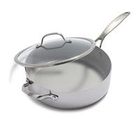 GreenPan Venice Pro Tri-Ply Acier Inoxydable Céramique Saine Antiadhésive 28cm/4.8 Litre Sauté Poignée et Couvercle, Sans PFAS, Multicouches, à Induction, Va au Lave-Vaisselle, Va au Four, Argent