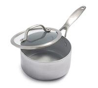GreenPan Venice Pro Tri-Ply Acier Inoxydable Céramique Saine Antiadhésive Casserole 16cm/1.5 Litre avec Couvercle, Sans PFAS, Multicouches, à Induction, Va au Lave-Vaisselle, Va au Four, Argent