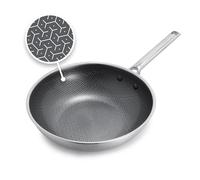 GreenPan Wok hybride en acier inoxydable avec revêtement anti-adhésif, 28 cm, poêle en céramique APEX Tri-Ply Thermobond sans PFAS, passe au four jusqu'à 220 °C, passe au lave-vaisselle, argenté